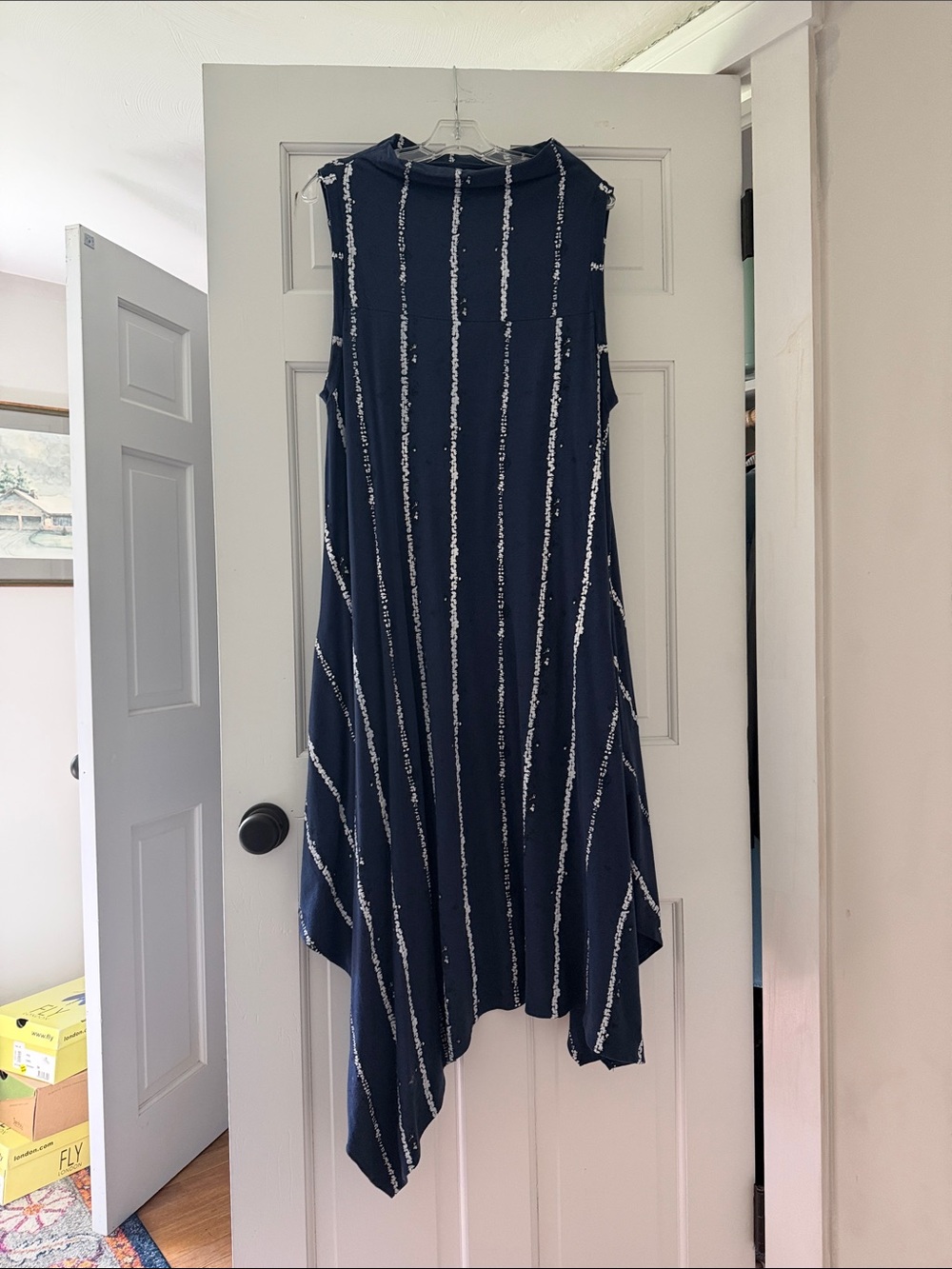 Navy Blue Sleeveless Asymmetric Stripe Dress